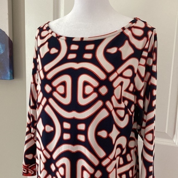 Laundry by Design 10 dress blue white red 3/4 sleeves - Picture 3 of 14